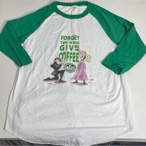 Sleeping Beauty Coffee Tee Funny Size L Rugby Green 3/4 Sleeve Disney Baseball T